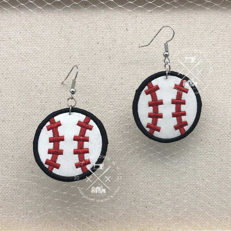 Satin Edge Stitch Softball Baseball Earring Machine Embroidery Design