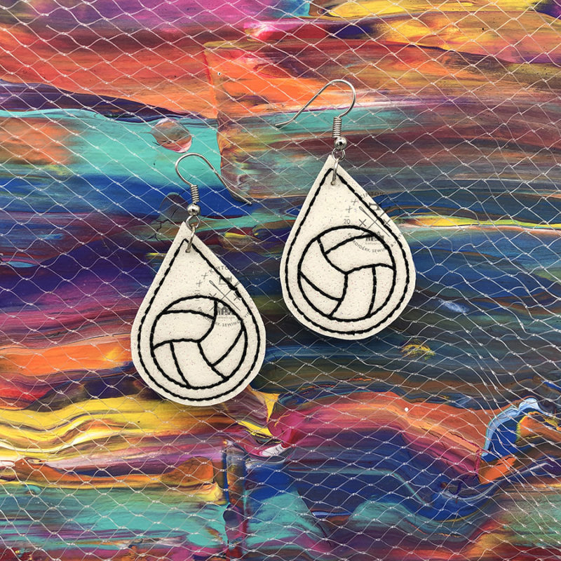 Volleyball Teardrop Earrings – ITH Sports Machine Embroidery Design