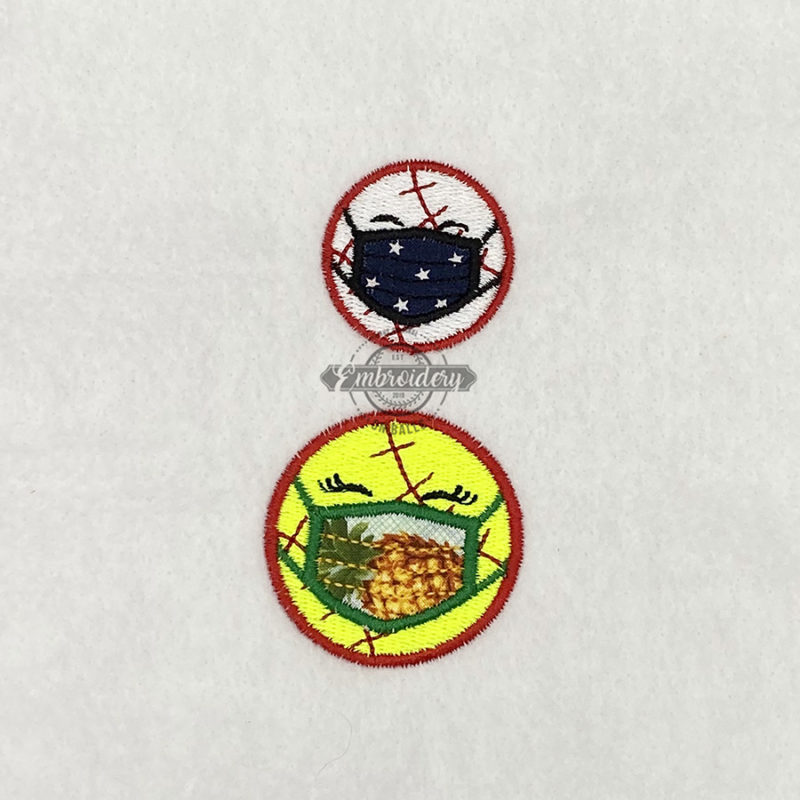 Baseball Softball with APPLIQUE Face Mask Design - Mini Machine Embroidery Design - Image 2