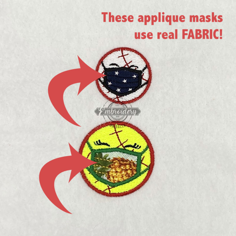 Baseball Softball with APPLIQUE Face Mask Design - Mini Machine Embroidery Design