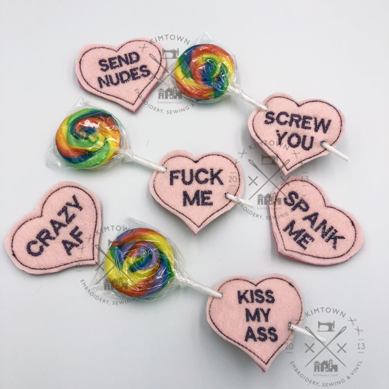NSFW NAUGHTY Lollipop Holders Talking Hearts – ITH In the Hoop Machine Embroidery Design - Image 2