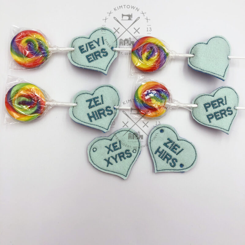 Gender Pronoun Set 2 Lollipop Holders Talking Hearts – ITH In the Hoop Machine Embroidery Design