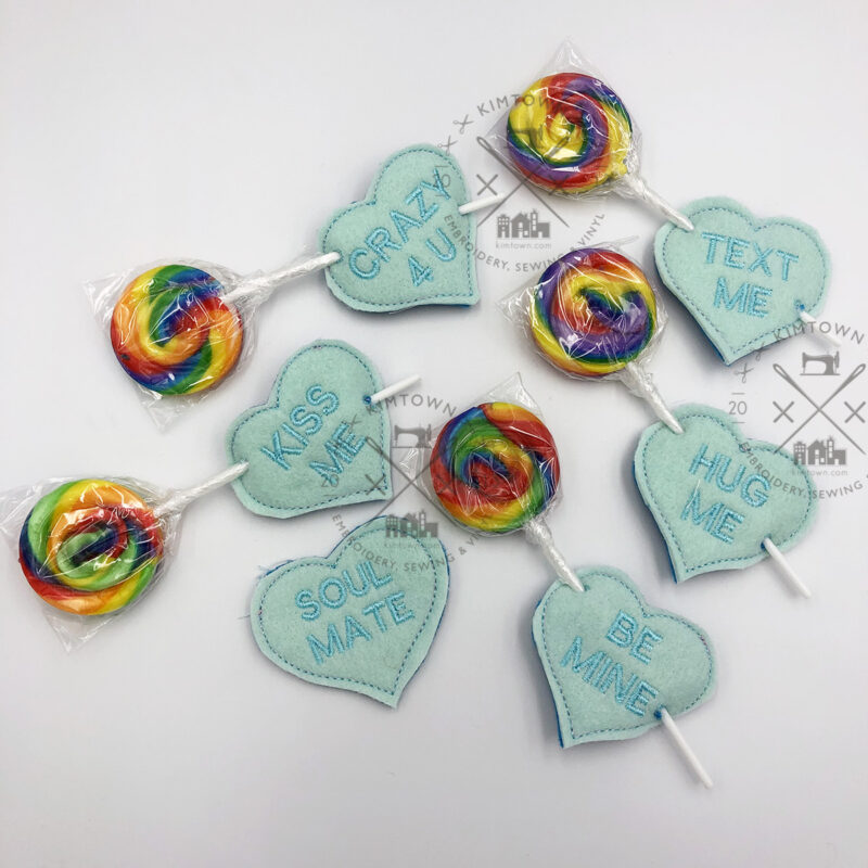 Valentine Sweet Hearts Lollipop Holders Talking Candy – ITH In the Hoop Machine Embroidery Design