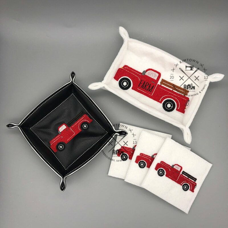 Farm Truck Trinket Coaster + Holder – ITH In the Hoop Machine Embroidery Design - Image 2