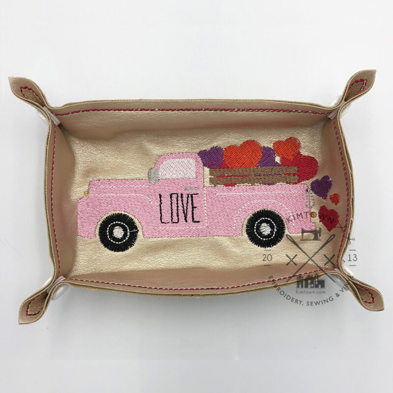 Farm Truck Full of Love Trinket Tray – In The Hoop ITH Machine Embroidery Design
