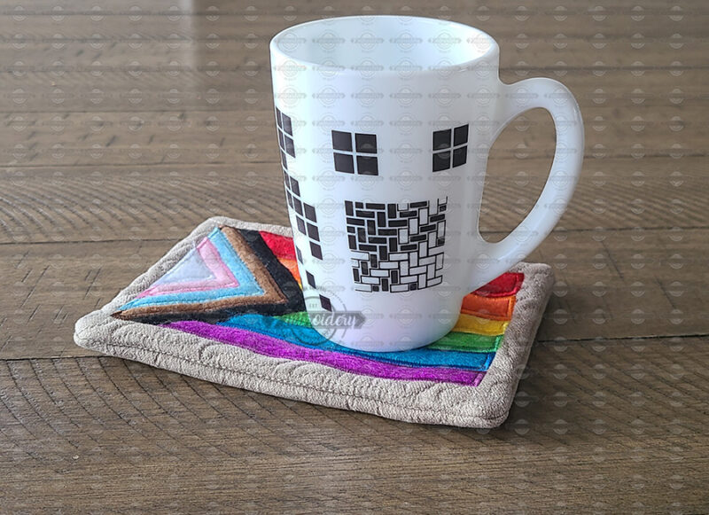 Quilted Applique Pride Flag Mug Rug - ITH Machine Embroidery Design - Image 4