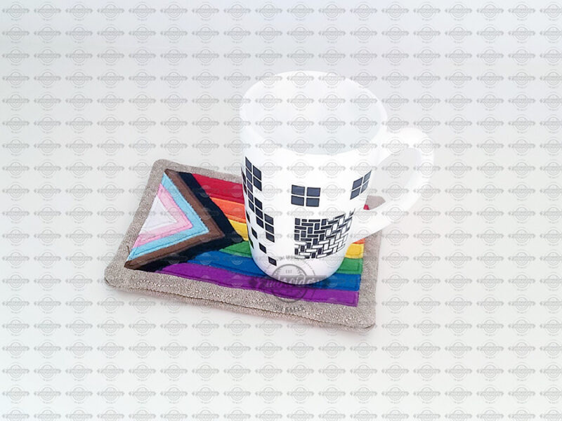 Quilted Applique Pride Flag Mug Rug - ITH Machine Embroidery Design - Image 2