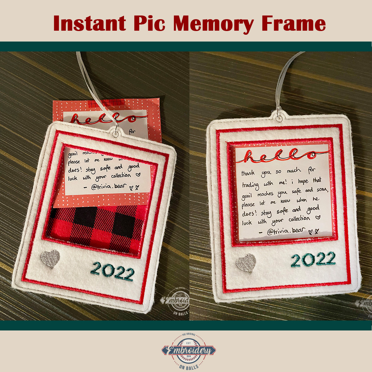 Instant Pic Photo Ornament Hanger - ITH Machine Embroidery Design