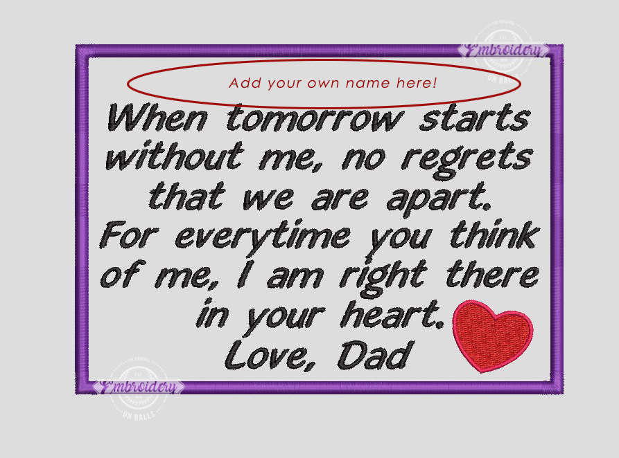 SPACE ABOVE Love DAD Memory Block - ITH Machine Embroidery Design