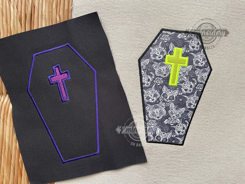 Coffin Applique with Cross - Machine Embroidery Design